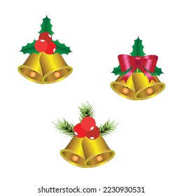 Vector christmas bells with christmas tree decorations
