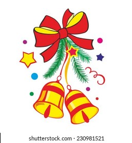 vector christmas bells with christmas tree decorations 
