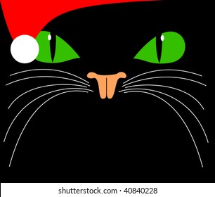 vector christmas black green eyed cat with santa hat