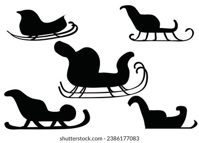 Vector Christmas black and white illustration with Santa Claus riding his sleigh pulled by reindeers