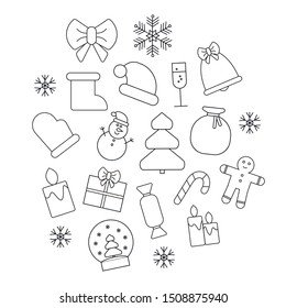 Vector Christmas black and white line icons