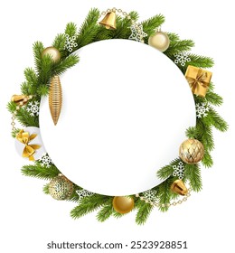 Vector Christmas Blank Round with Golden Decorations isolated on white background