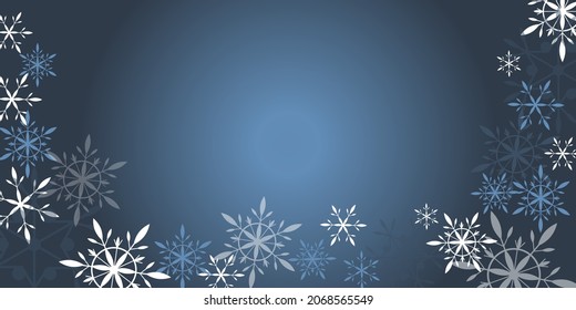 Vector christmas blue background with white snowflakes. Card New year.