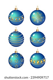 El vector navidad bolas azules con oro. Gran elemento decorativo 
 da tu diseño de Navidad y Año Nuevo.