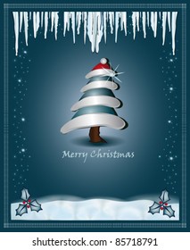 vector Christmas blue  congratulations card tree