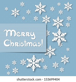 Vector christmas blue greeting card with place for text and snowflakes.