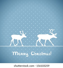 Vector christmas blue greeting card with deers.