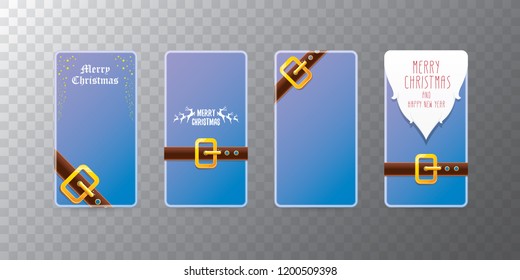 vector christmas blue vertical banners set isolated on transparent background. christmas vertical background collection with santa claus golden belt and beard . xmas greeting card