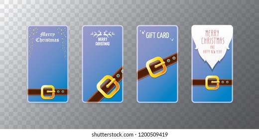 vector christmas blue vertical banners set isolated on transparent background. christmas vertical background collection with santa claus golden belt and beard . xmas greeting card
