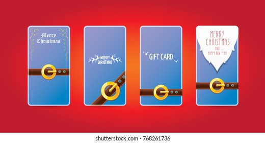 vector christmas blue vertical banners set. christmas vertical background collection with santa claus golden belt and beard . xmas greeting card