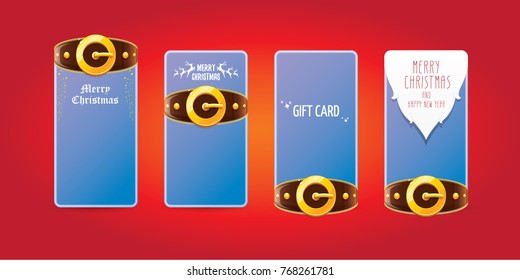 vector christmas blue vertical banners set. christmas vertical background collection with santa claus golden belt and beard . xmas greeting card