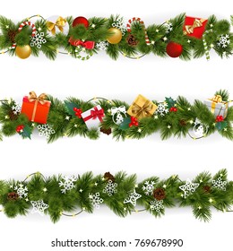 Vector Christmas Border Set With Garland Isolated On White Background