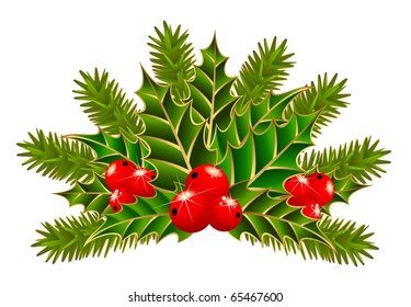 Vector christmas branch with berries on a white background