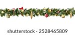Vector Christmas Branches Border with Golden Icicles isolated on white background