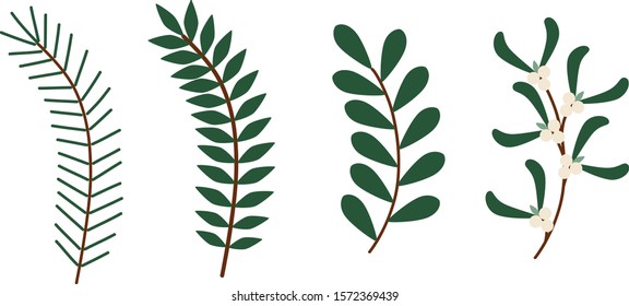 Vector christmas branches set. Can be used as print, postcard, invitation, greeting card, stickers, and so on.