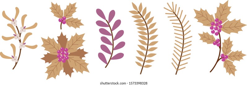 Vector christmas branches set. Can be used as print, postcard, textile design, packaging design, stickers, invitation, greeting card and so on.
