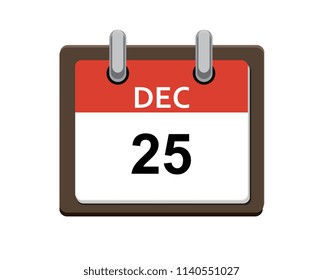 Vector christmas calendar icon. Flat design. Christmas day 25 icon. 25 december calendar flat style icon with shadow. Christmas day.