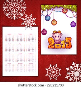 Vector Christmas calendar with sheep and 2015 label.