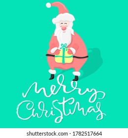 Vector Christmas calligraphy. Handwritten modern dry brush lettering. Typography poster with Santa Claus.