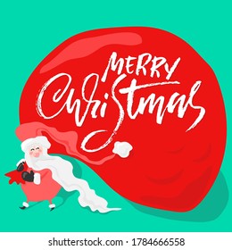 Vector Christmas calligraphy. Handwritten modern dry brush lettering. Typography poster with Santa Claus.