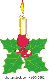 Vector Christmas candle in a candlestick - isolated illustration