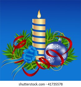 Vector Christmas candle and wreath with ornaments (2)