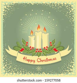 Vector Christmas candles with scroll.Vector vintage illustration
