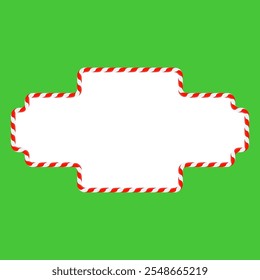 Vector Christmas candy cane frame with red and white stripes on green background. Xmas border.