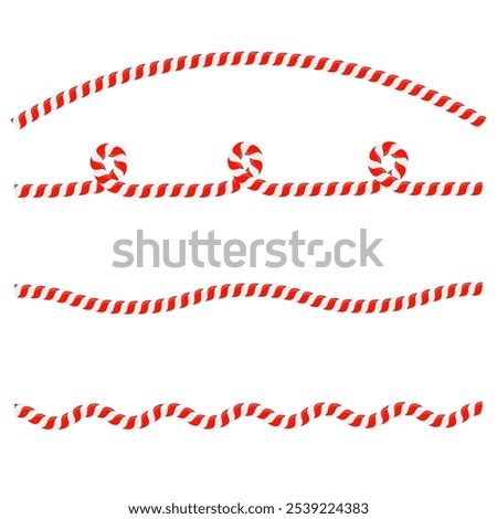 Vector Christmas candy cane lines isolated on white background. Xmas symbol. Traditional xmas candy with red and white stripes. Santa caramel cane with striped pattern.