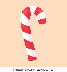 Vector christmas candy cane with red and white stripes isolated.