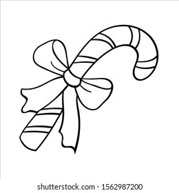 Vector christmas candy caramel stick.Doodle style ink drawing.Isolated object on a white background.
