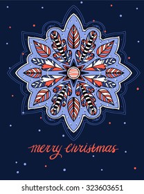 vector Christmas card with an abstract colored star on a dark blue background