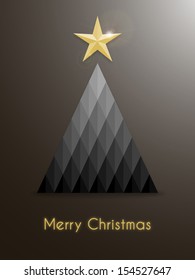 Vector Christmas card with abstract tree and yellow star on a dark background./Vector Christmas card with abstract tree/Vector Christmas card with abstract tree.
