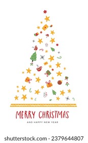 vector christmas card, abstract christmas tree, christmas tree made of paper, christmas tree made of balls