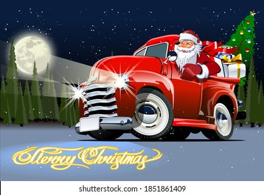 Cartoon Retro Christmas Delivery Truck Available Stock Vector (Royalty ...