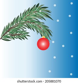 vector Christmas card background fir branch with ball