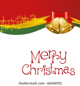 vector christmas card with bells with christmas tree decorations
