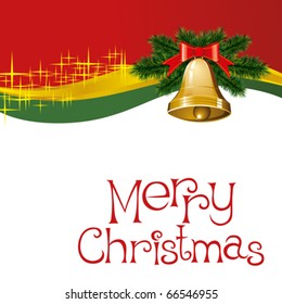 vector christmas card with bells with christmas tree decorations