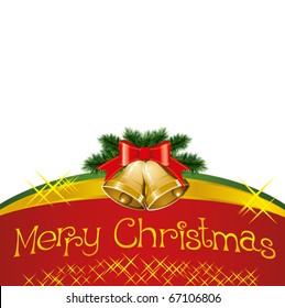 vector christmas card with bells with christmas tree decorations