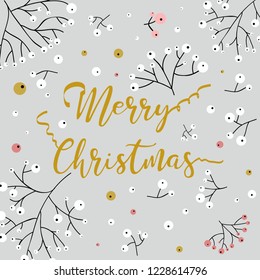 Vector christmas card with berries. Template for invitations, cards. Forest inspiration.