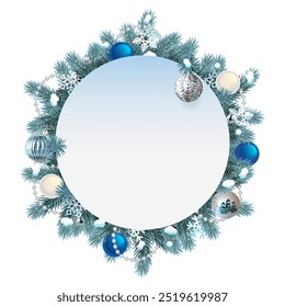 Vector Christmas Card with Blue Fir Branches isolated on white background