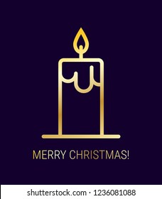 Vector Christmas card with candle. Merry Christmas and Happy new year