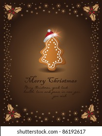 vector Christmas card chocolate gingerbread tree congratulations template background