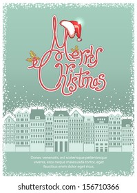  Vector Christmas card with cityscape background for text illustration 