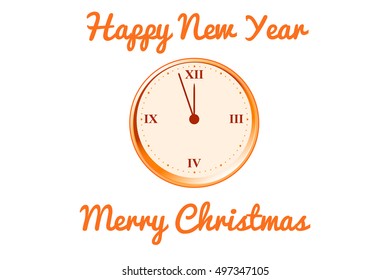 Vector Christmas card with the clock in orange tones