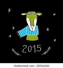 Vector christmas card with cute doodle sheep