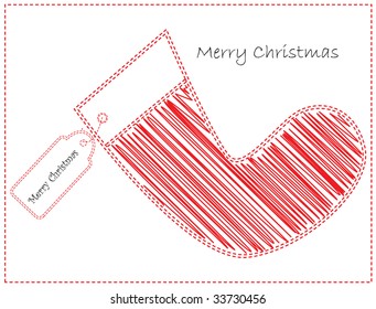Vector Christmas Card with Cute Doodled Stocking