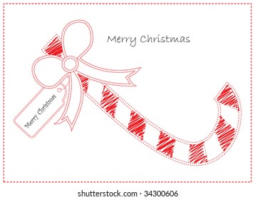 Vector Christmas Card with Cute Doodled Candy Cane