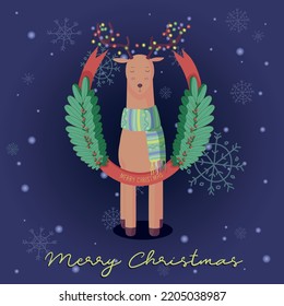 Tarjeta de navidad vectorial. Cerveza fina con luces navideñas y corona. Para tarjetas de felicitación, banners, calendario, fondo, etc.