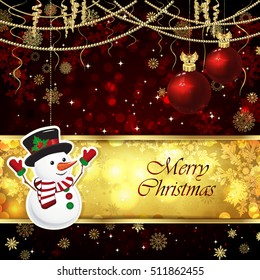 Vector Christmas card with Christmas decor, snowflakes on a golden and red background.